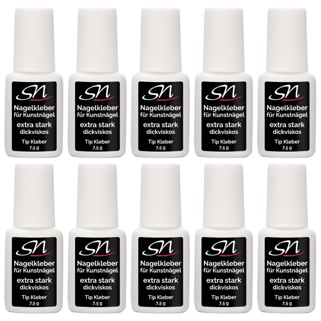 SN Nageldesign Nagelkleber Tipkleber 7,5g mit Pinsel extra stark dickviskos 10 Stück