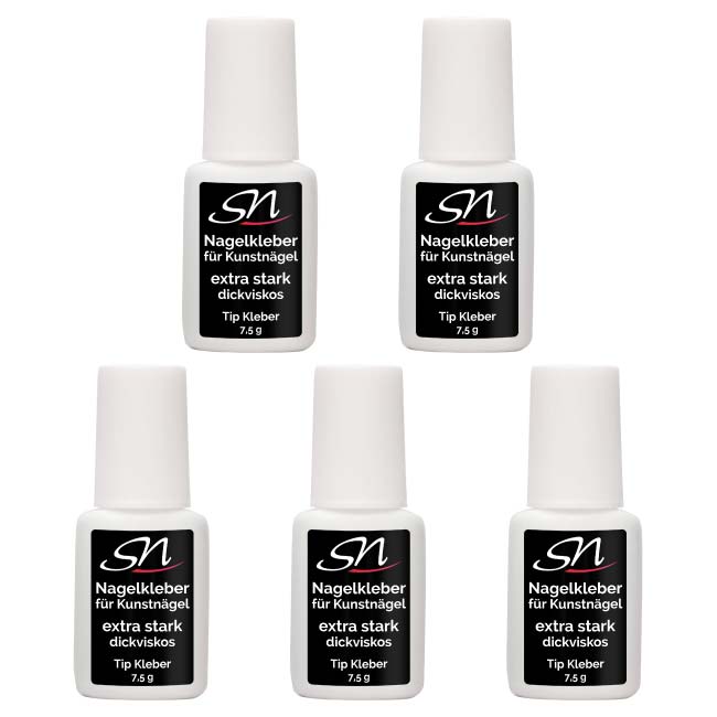 SN Nageldesign Nagelkleber Tipkleber 7,5g mit Pinsel extra stark dickviskos 5 Stück