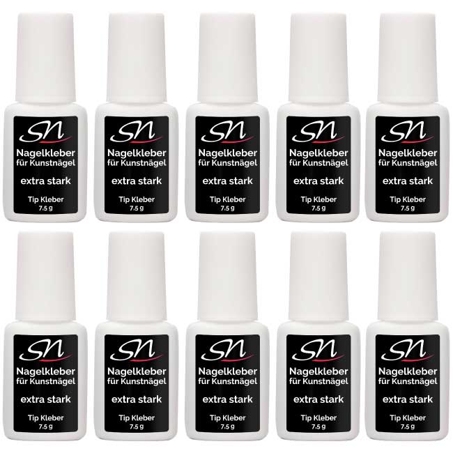 SN Nageldesign Nagelkleber Tipkleber 7,5g mit Pinsel extra stark 10 Stück