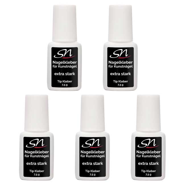 SN Nageldesign Nagelkleber Tipkleber 7,5g mit Pinsel extra stark 5 Stück
