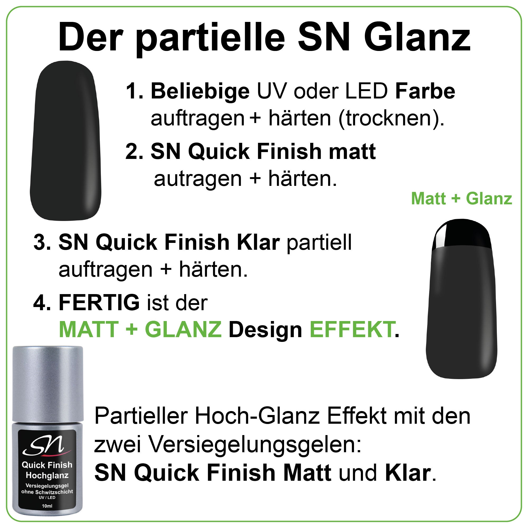 SN Quick Finish Matt und Klar für partielle hochglanz Gelnägel