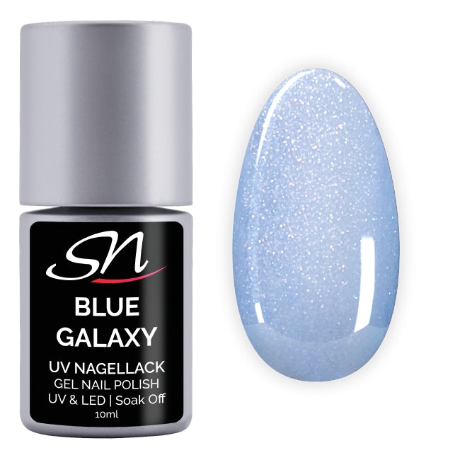 SN UV Nagellack Blue Galaxy hellblau deckend mit Glitzer SN223